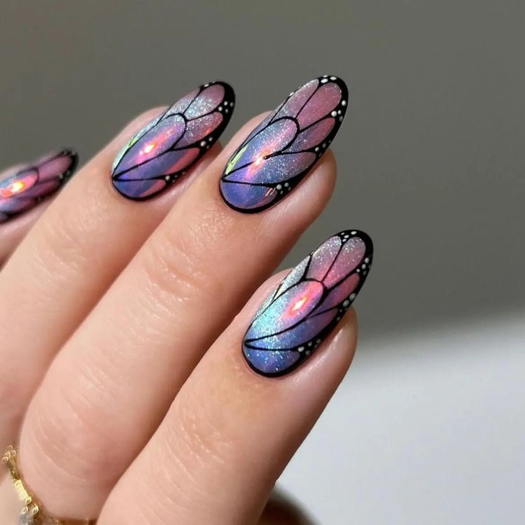 Chrome Ombre Butterfly Wings Nails Idaes Semi Cured Gel Nail Strips 2