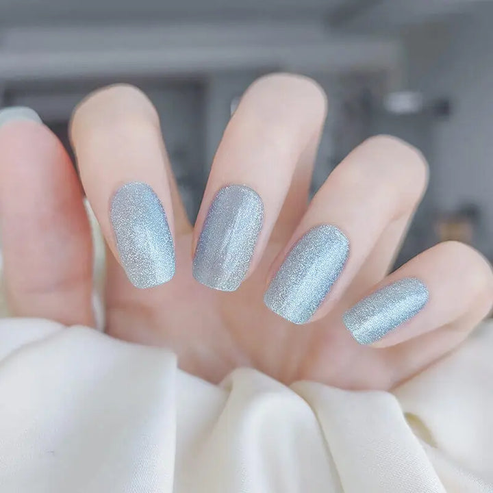 Crystal Magnetic Nails Mint Cat Eye Nails Semi Cured Gel Nail Strips