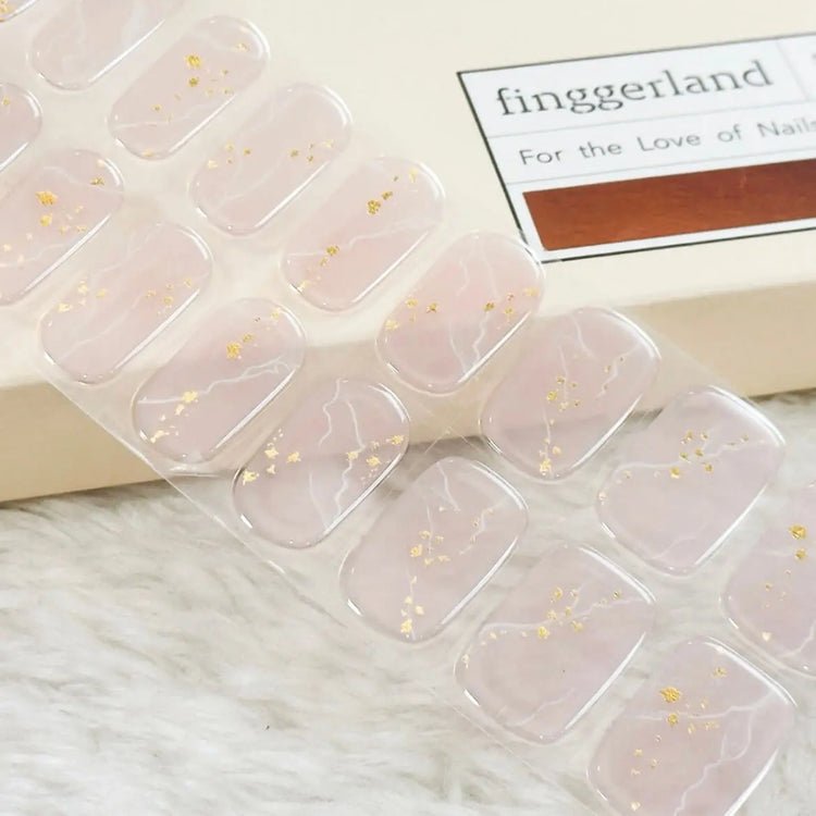 Marble Gradient Gold Foil Ballerina Pink Nails Semi Cured Gel Nail Strips - FL23Q2026 Quinnas