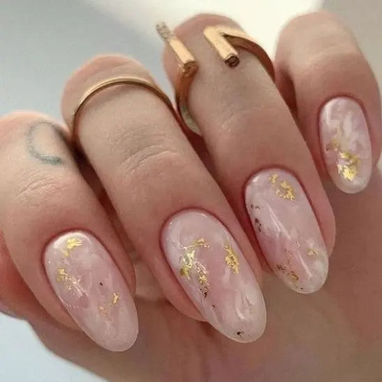 Marble Gradient Gold Foil Ballerina Pink Nails Semi Cured Gel Nail Strips