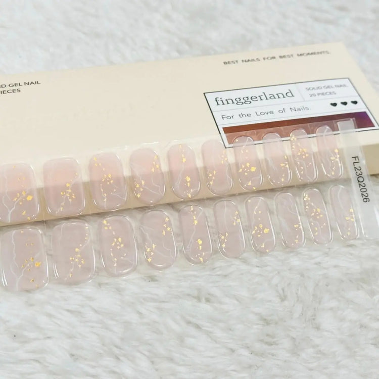 Marble Gradient Gold Foil Ballerina Pink Nails Semi Cured Gel Nail Strips 1