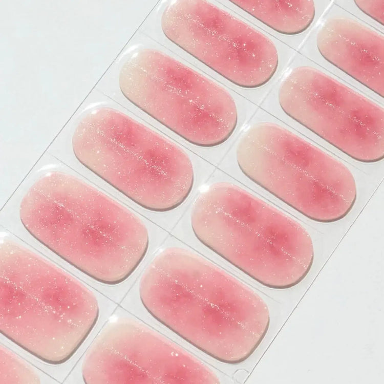 Sparkling Glitter Blooming Pink Cat Eye Nails Semi Cured Gel Nail Strips