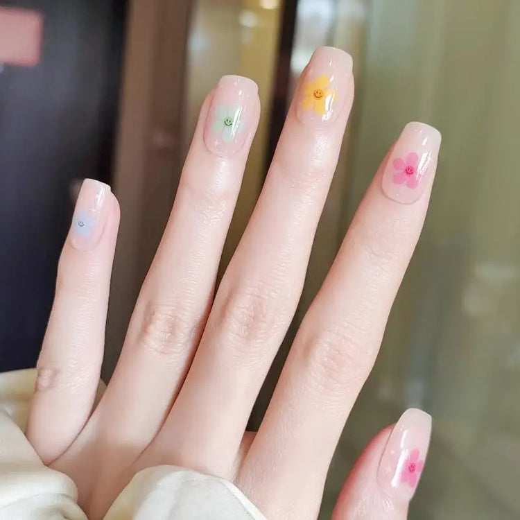 Spring nail designs sale Trendy Spring Nails Spring Smiley flowers Nails Semi Cured Gel Nail Strips