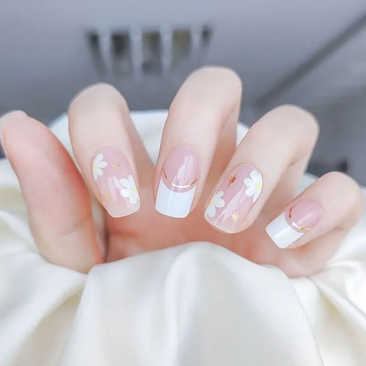PINK DAISY FRENCH SEMICURED GEL NAIL STICKER - NG200211 Quinnas