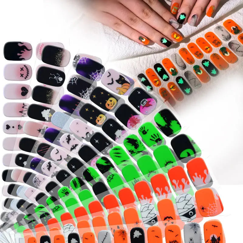 Quinnas Halloween nails, Halloween Semi-Cured Gel Nail Wraps, Halloween Semi Cured Gel Nail Strips【24 PCS, No nail extensions】 Quinnas