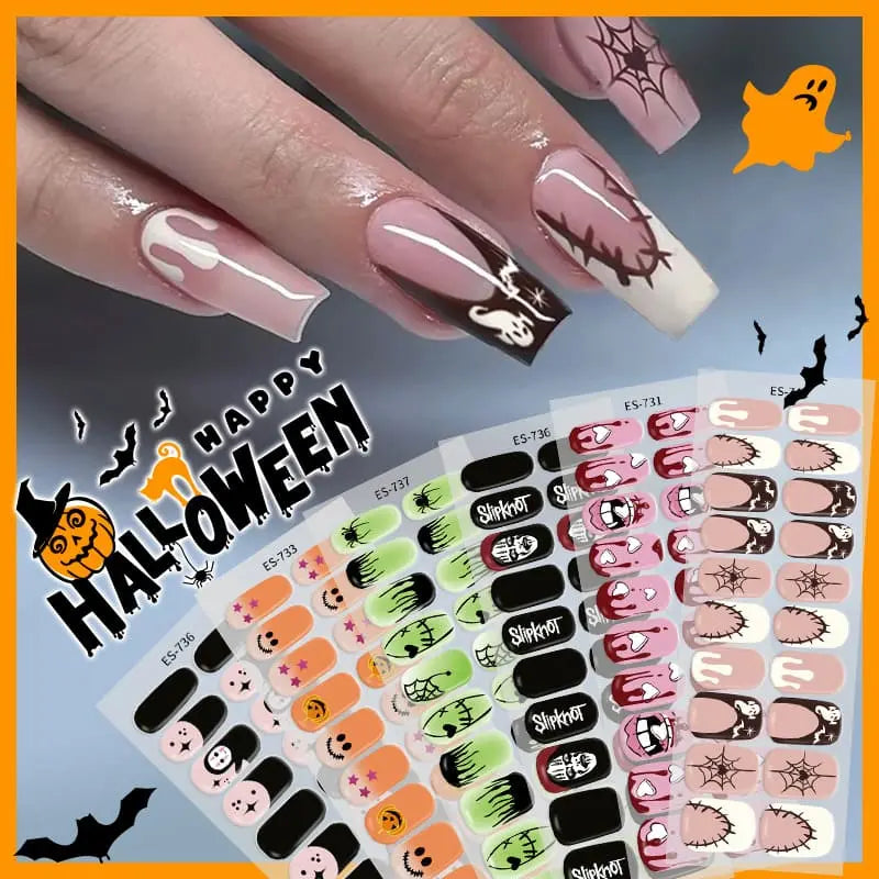Quinnas Halloween nails, halloween nail designs, Semi-Cured Gel Nail Wraps, Halloween Semi Cured Gel Nail Strips Semi Cured Gel Nail Strips Quinnas