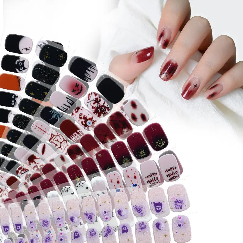Quinnas Halloween nails, Halloween Semi-Cured Gel Nail Wraps, Halloween Semi Cured Gel Nail Strips【24 PCS, No nail extensions】 Quinnas