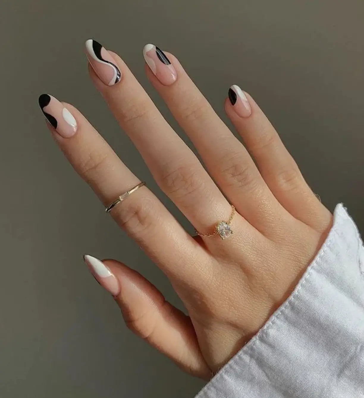 French Tips White Black Nails Line Designs Semi Cured Gel Nail Strips - NG200072 Quinnas