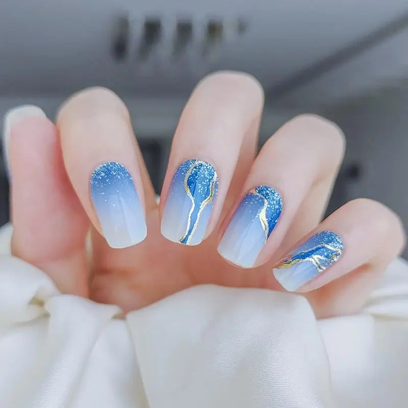 Summer Blue Ombre Nail Designs Semi Cured Gel Nail Strips - NG200134 Quinnas
