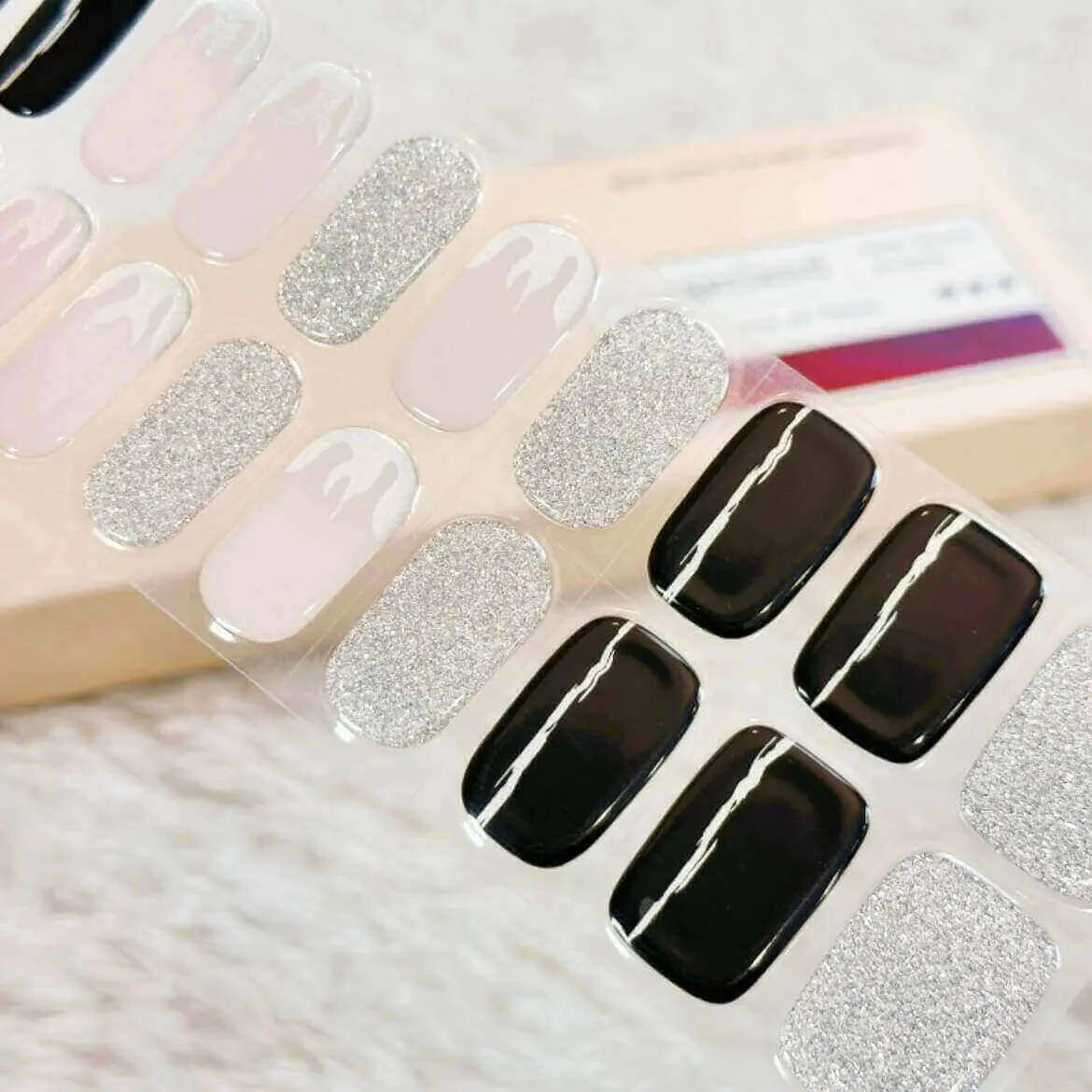 Coolest Y2K Nail Black and Sliver Glitter Nails with Flame Semi Cured Gel Nail Strips - FL23Q2020 Quinnas