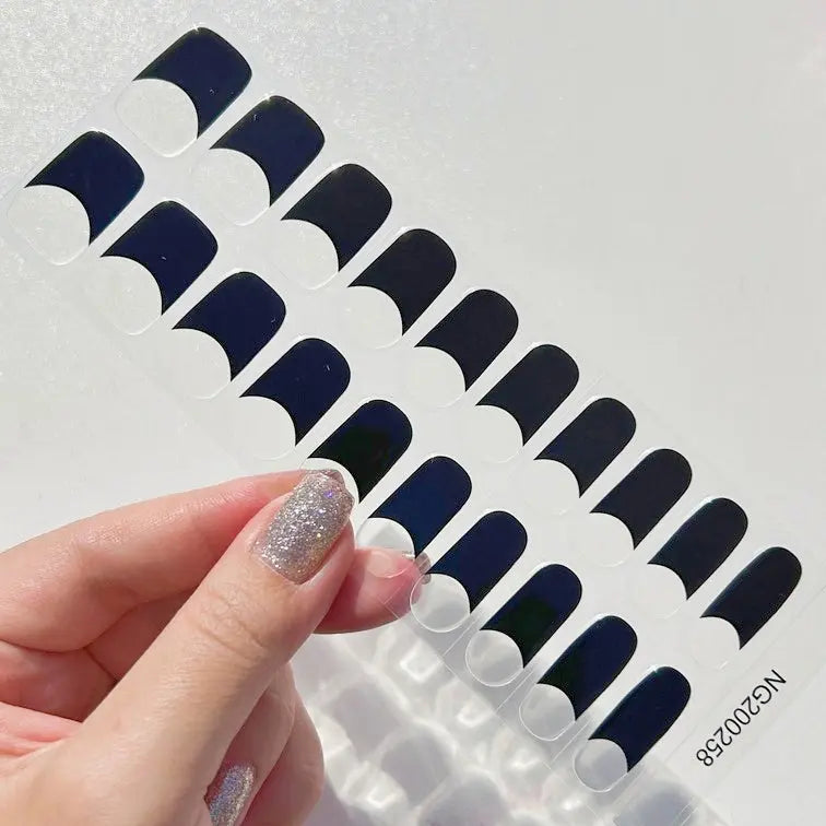 Classic Black French Tip Nail Design Ideas Semi Cured Gel Nail Strips - NG200020 Quinnas