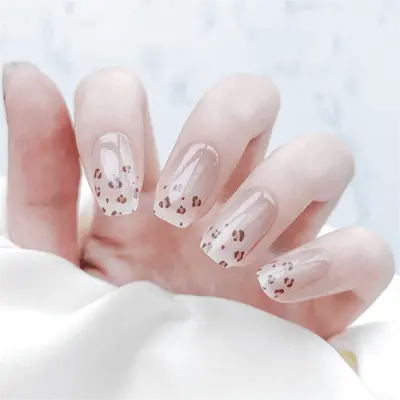 Fall Manicure Ombré Leopard White French Semi Cured Gel Nail Strips - NG200267 Quinnas