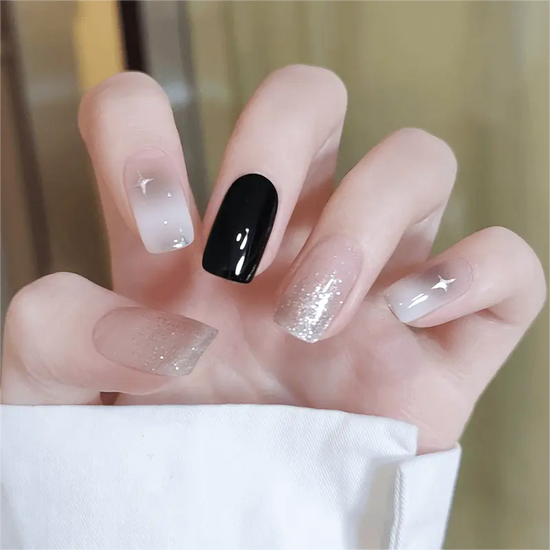 Y2K Nails Coolest Mismatched Sliver Ombre Nails Semi Cured Gel Nail Strips - NG200268 Quinnas