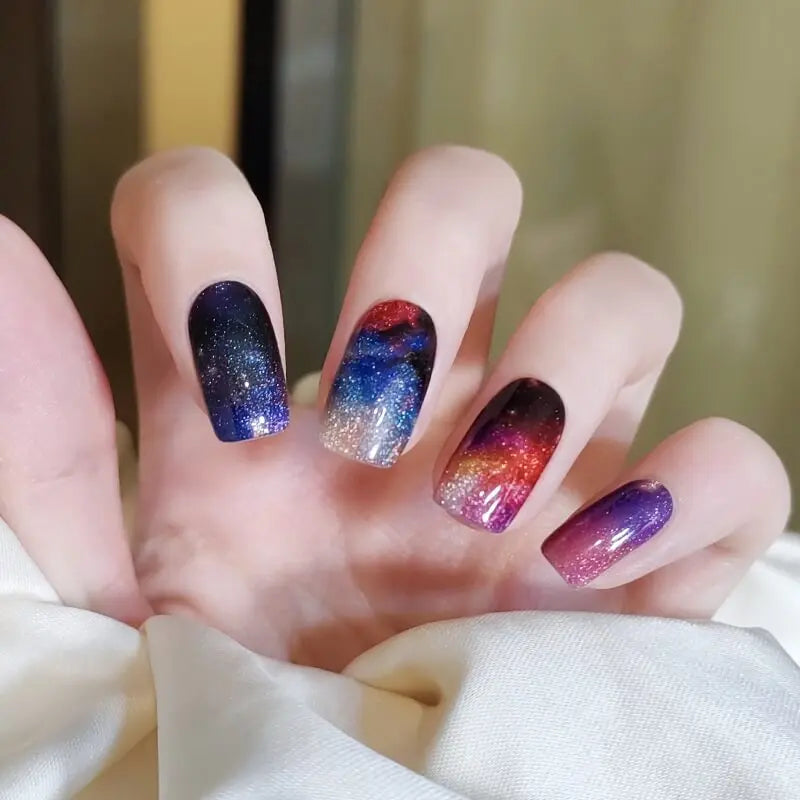 Glossy Sparkling Galaxy Nails Universe Nails Semi Cured Gel Nail Strips - NG200278 Quinnas