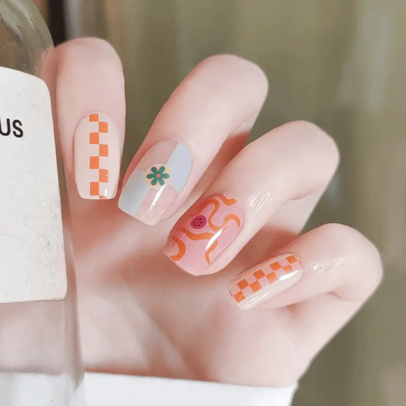 Cute and Vibrant Spring Manicure Semi Cured Gel Nail Strips - NG200293 Quinnas