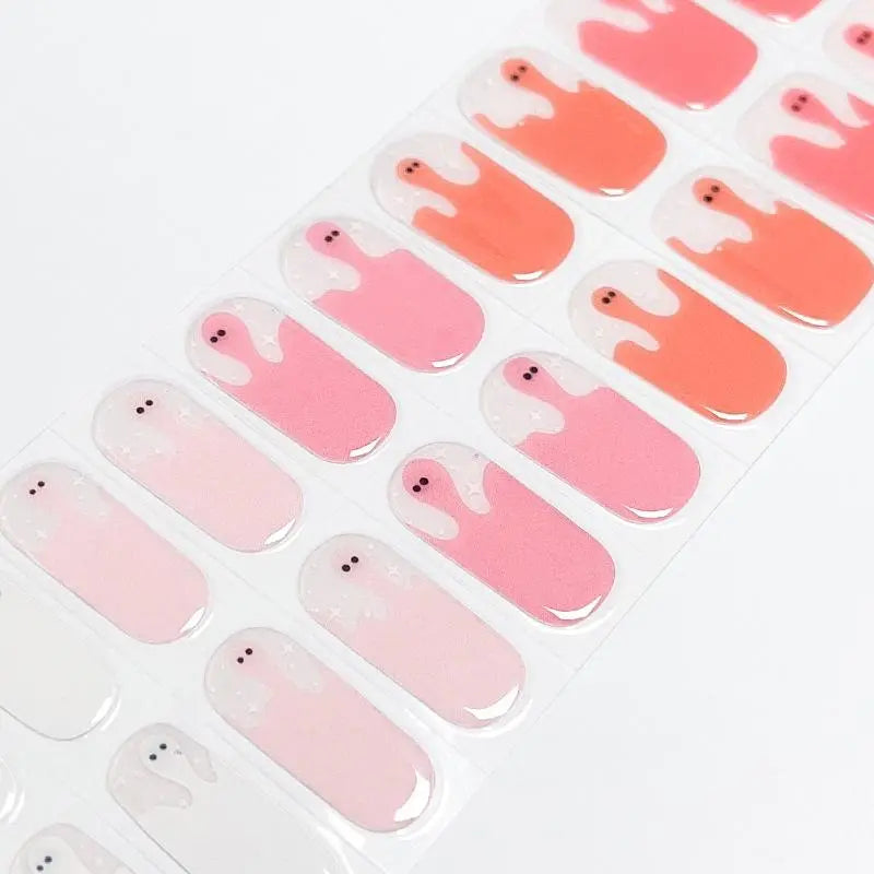 Cute and Spooky Ombre Pink Ghost Halloween Nails Semi Cured Gel Nail Strips - NG200304 Quinnas