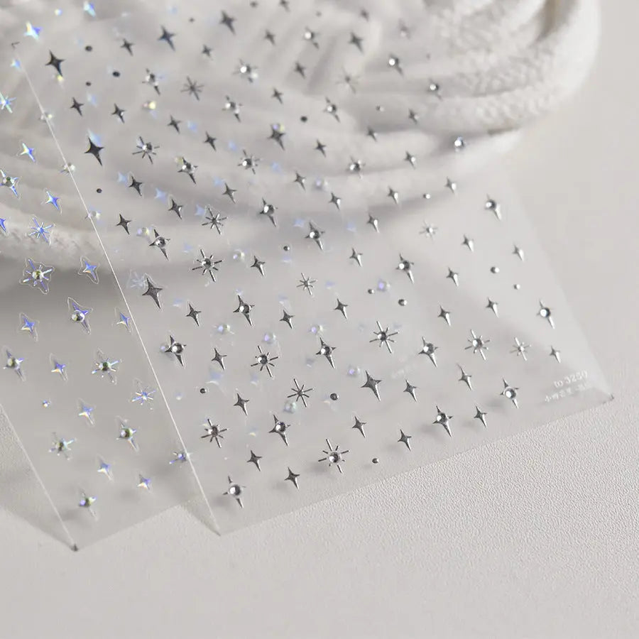 christmas nails Quinnas Laser Star Nail Art Stickers with Gems Holographic Laser Stars Nail Decals 3D Self-Adhesive Nail Supplies Gold Silver Star Nail Stickers for Women - 3249 Quinnas