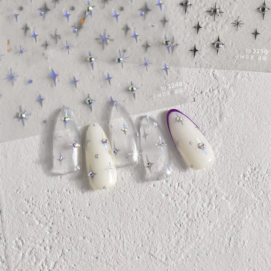 christmas nails Quinnas Laser Star Nail Art Stickers with Gems Holographic Laser Stars Nail Decals 3D Self-Adhesive Nail Supplies Gold Silver Star Nail Stickers for Women - 3249 Quinnas