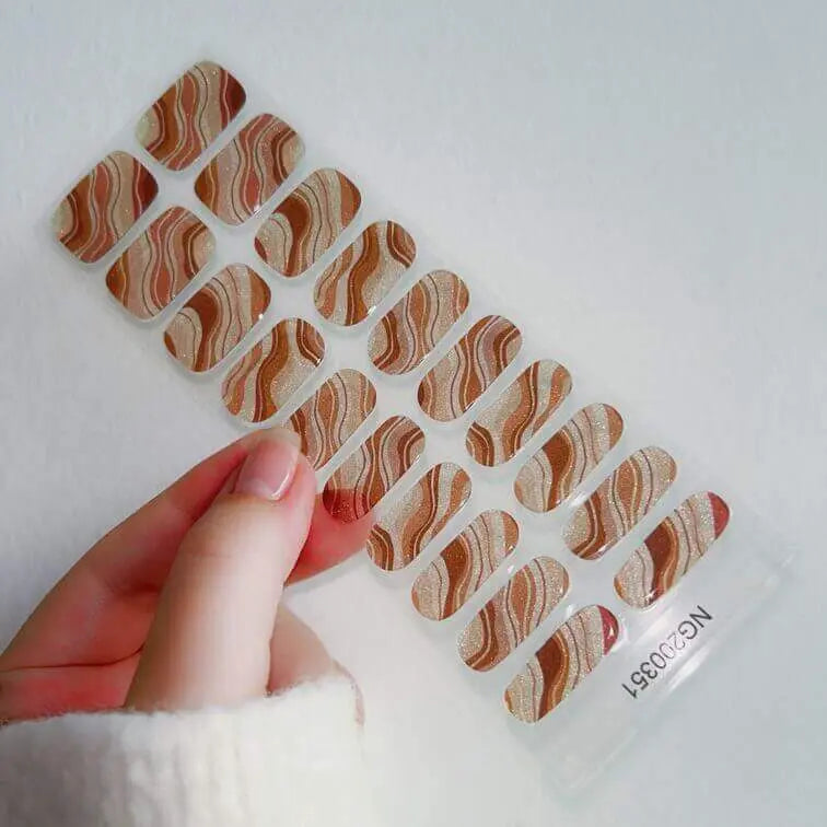 Translucent Brown Glitter Marble Gel Nail Strips - NG200351 Quinnas