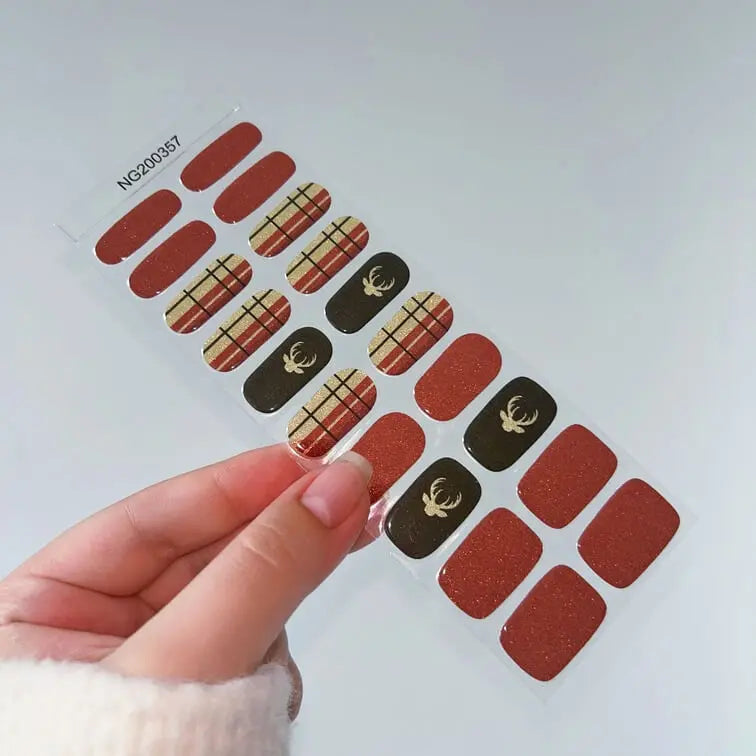 Sparkling Cute Elk Christmas Nails Designs Semi Cured Gel Nail Strips - NG200357 Quinnas
