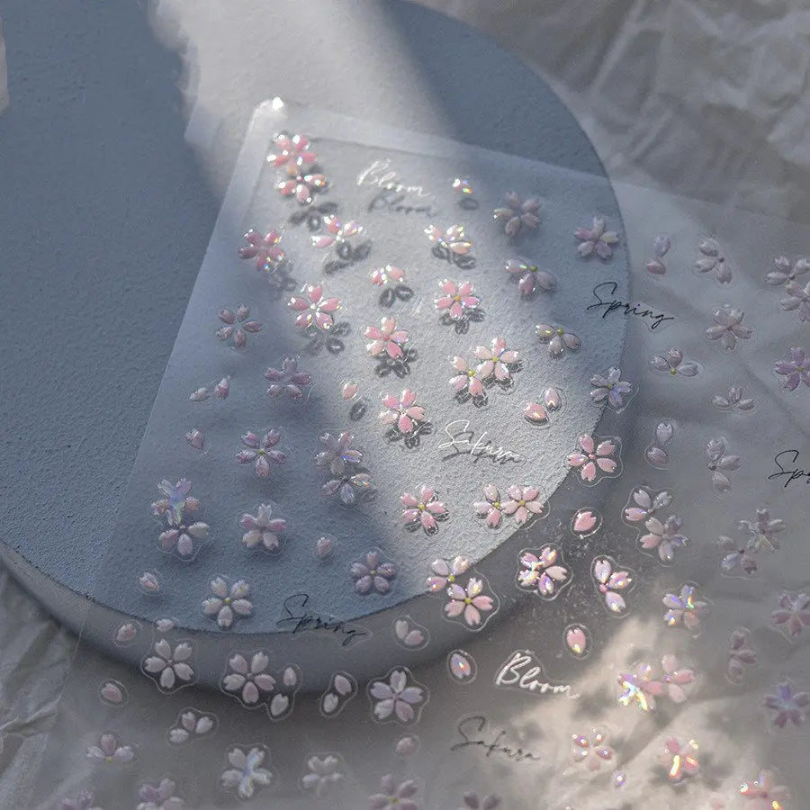 christmas nails Quinnas Pink Cherry Blossom Nail Stickers | Kawaii Nail Decals | 5D Nails | 3D Nails | DIY Nails - 3806 Quinnas