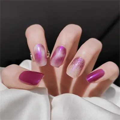 Aurora Purple Glitter Nails Semi Cured Gel Nail Strips - MGHZ052 Quinnas