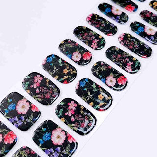 Autumn Floral Nail Art Ideas Black with Colorful Floral Pattern Semi Cured Gel Nail Strips