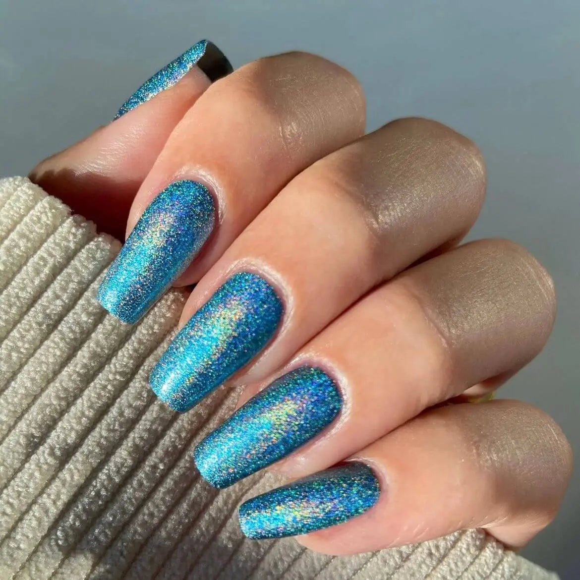 Baby Blue Holographic Rainbow Glitter Nail Semi Cured Gel Nail Strips