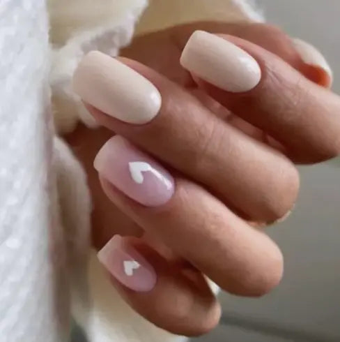 Best Milky Nails Designs Classic White Heart Nails Valentine's Day Nails  Semi Cured Gel Nail Strips