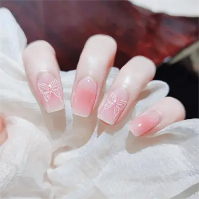 Bow Pink Blush Nail Design Semi Cured Gel Nail Strips - NG200426 Quinnas