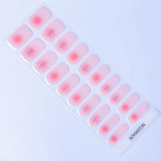 Bow Pink Blush Nail Design Semi Cured Gel Nail Strips - NG200426