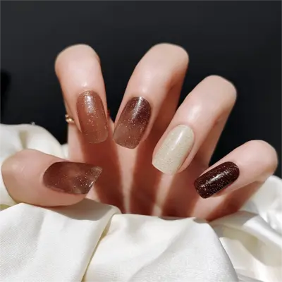 Brown Glitter Nails Brown Ombre Nail Designs Semi Cured Gel Nail Strips