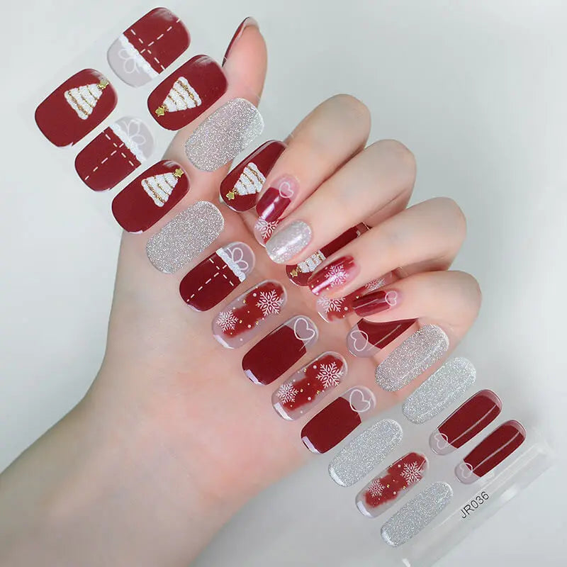 Quinnas Quinnas Classy Christmas nails Semicured Gel Nail Strips, Snowflake Nail Christmas Winter Quinnas