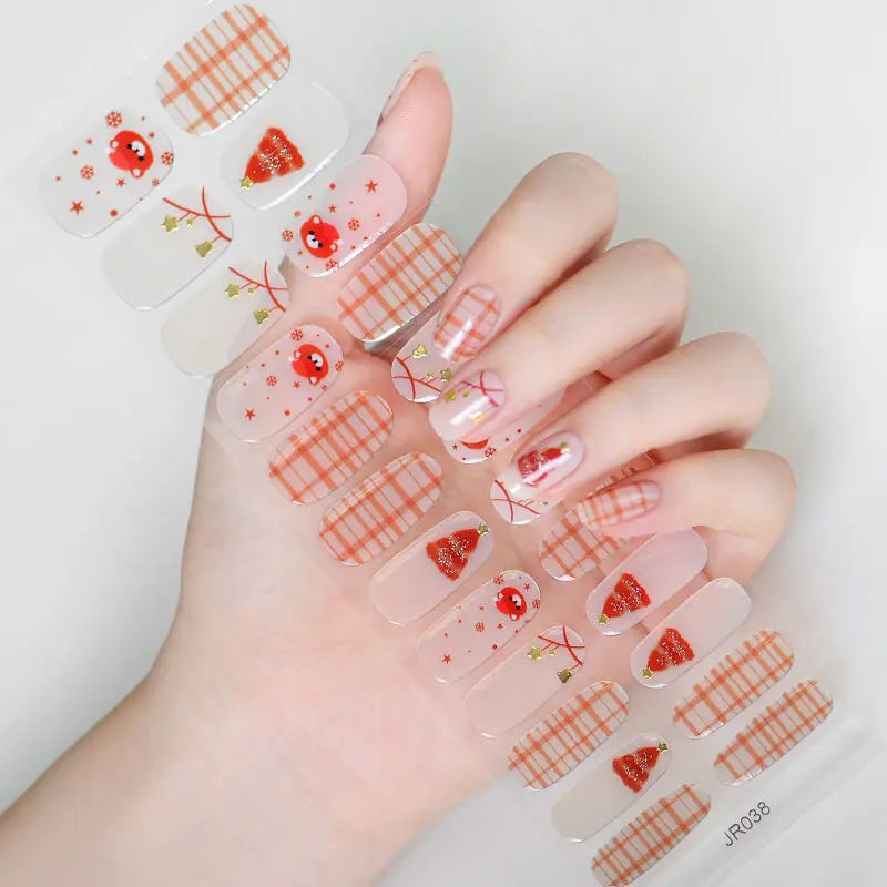 Quinnas Quinnas Classy Christmas nails Semicured Gel Nail Strips, Snowflake Nail Christmas Winter Quinnas