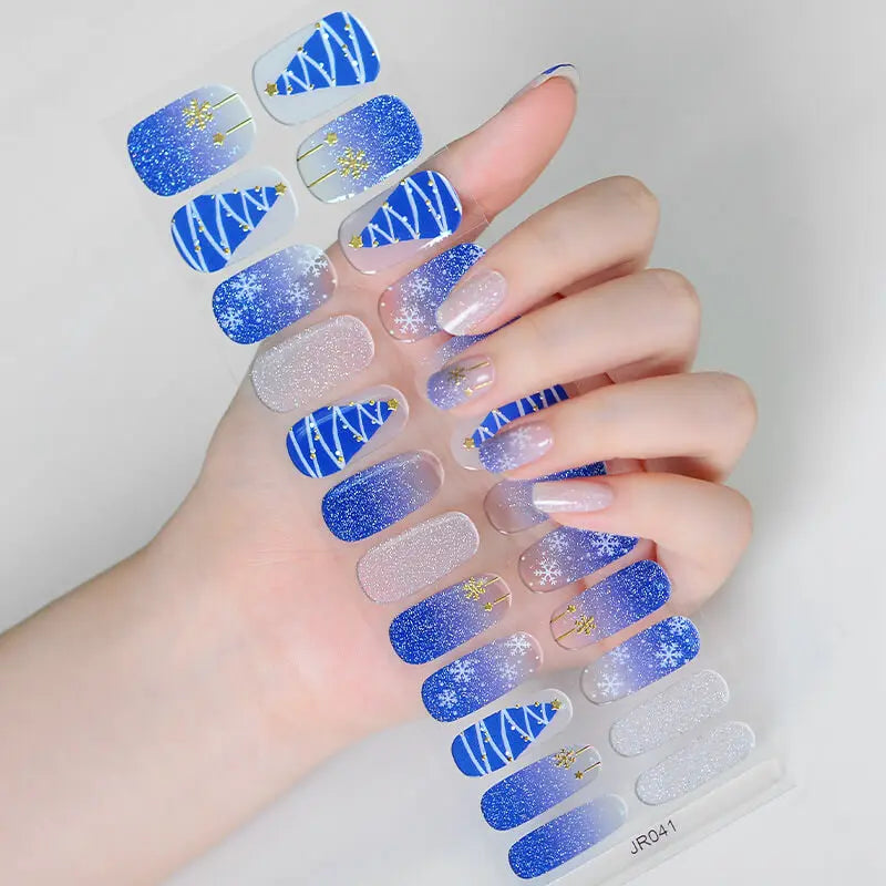 Quinnas Quinnas Classy Christmas nails Semicured Gel Nail Strips, Snowflake Nail Christmas Winter Quinnas