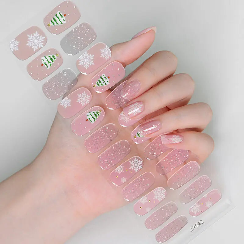 Quinnas Quinnas Classy Christmas nails Semicured Gel Nail Strips, Snowflake Nail Christmas Winter Quinnas