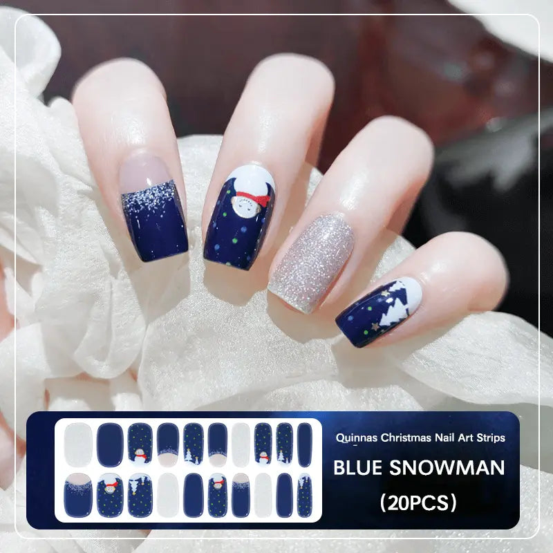 Quinnas Quinnas Classy Christmas nails Semicured Gel Nail Strips, Snowflake Nail Christmas Winter Quinnas