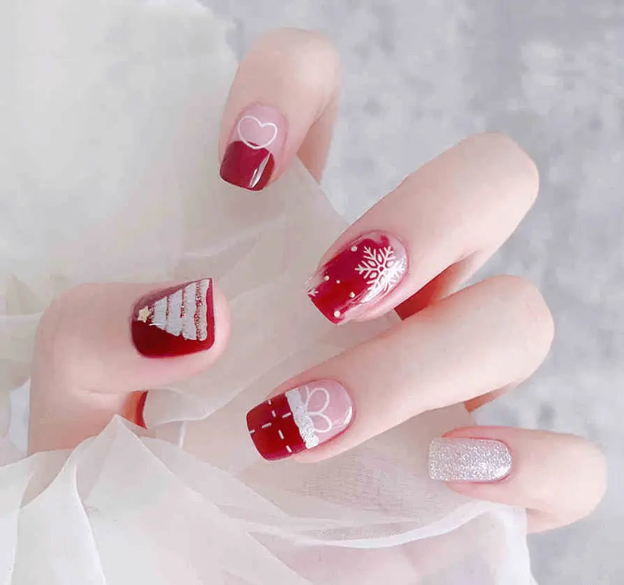 Quinnas Quinnas Classy Christmas nails Semicured Gel Nail Strips, Snowflake Nail Christmas Winter Quinnas