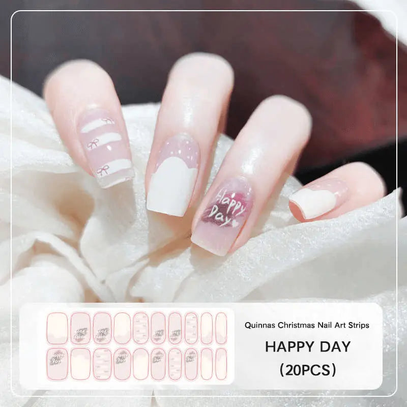 Quinnas Quinnas Classy Christmas nails Semicured Gel Nail Strips, Snowflake Nail Christmas Winter Quinnas