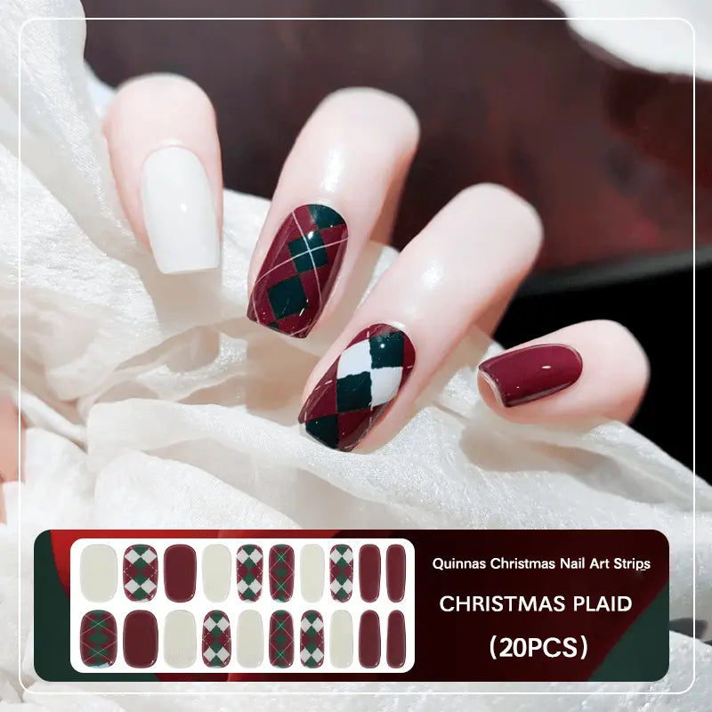 Quinnas Quinnas Classy Christmas nails Semicured Gel Nail Strips, Snowflake Nail Christmas Winter Quinnas