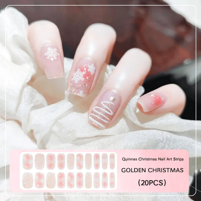 Quinnas Quinnas Classy Christmas nails Semicured Gel Nail Strips, Snowflake Nail Christmas Winter Quinnas