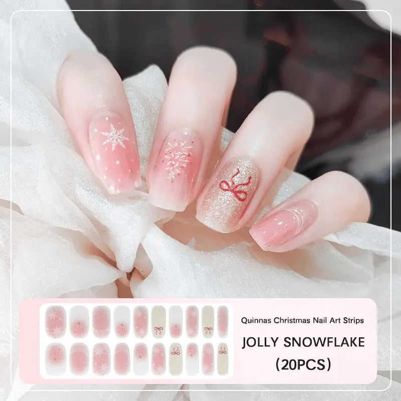 Quinnas Quinnas Classy Christmas nails Semicured Gel Nail Strips, Snowflake Nail Christmas Winter Quinnas
