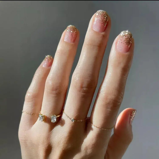 Christmas Nails Gold Glitter Ombre Nails Semi Cured Gel Nail Strips