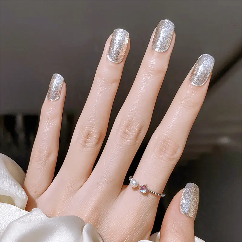 Christmas Sliver Glitter Nails Semi Cured Gel Nail Strips 143