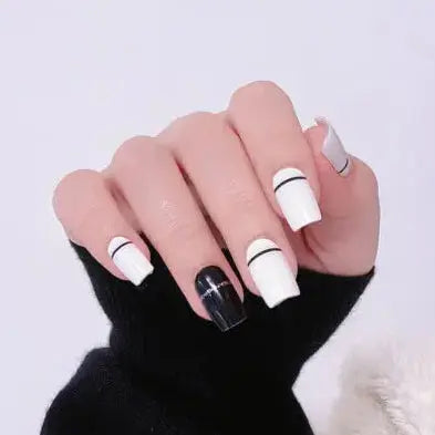 Spring nails summer nails Classic Black And White Glitter Lines French Nails Semi Cured Gel Nail Strips