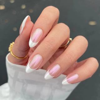 Classic French Nails Chrome French Nails Semi Cured Gel Nail Strips
