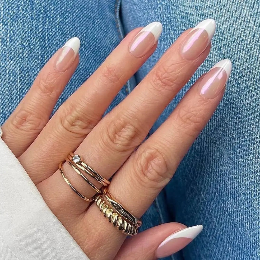 Classic French Nails Chrome French Nails Semi Cured Gel Nail Strips