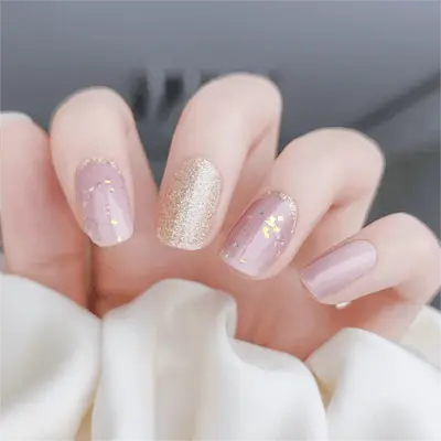 Classy Spring Nails Designs 2025 Gold Glitter Mauve Nails Semi Cured Gel Nail Strips
