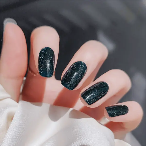 Coolest Dark Green Cat Eye Nails Semi Cured Gel Nail Strips