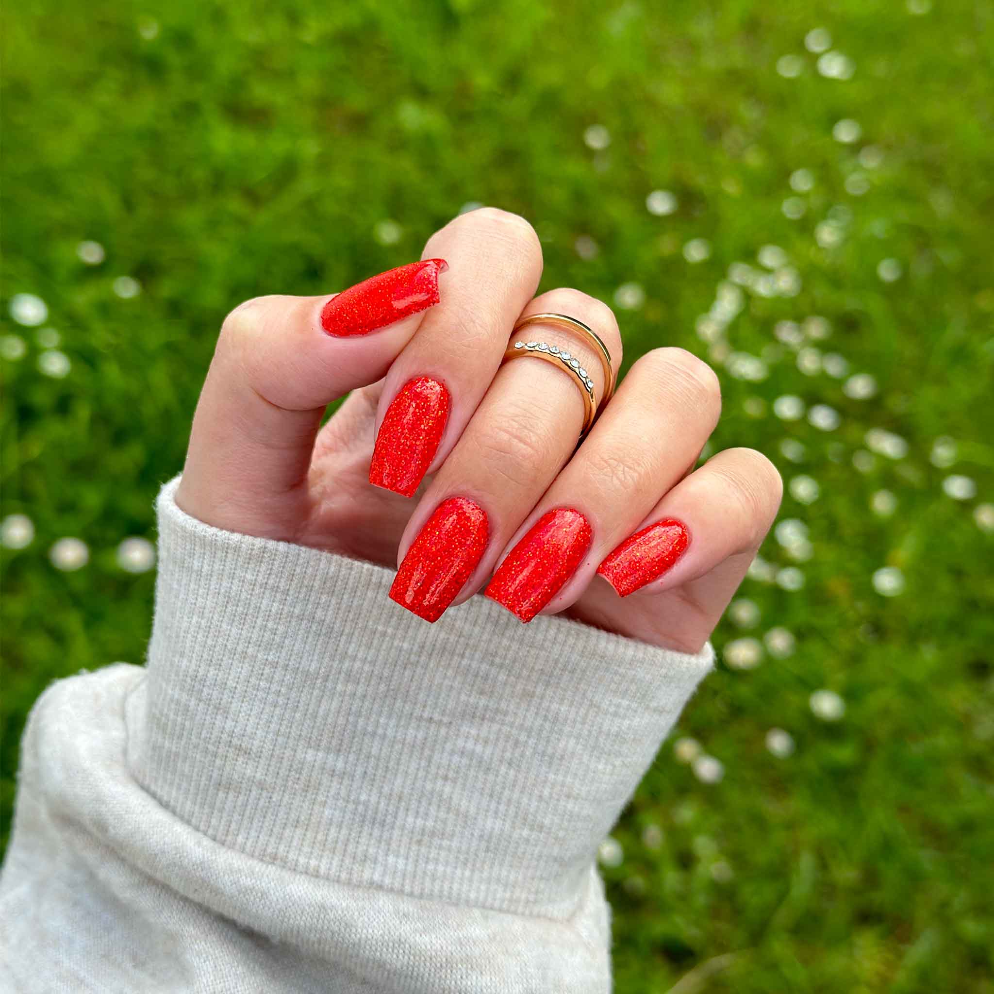 Summer Nails Sparkle Red Glitter Nails Semi Cured Gel Nail Strips